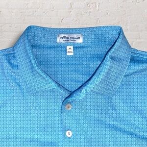 Peter Millar Summer Comfort Blue Micro-Geo Golf Polo Shirt Men’s XL LAKEB
